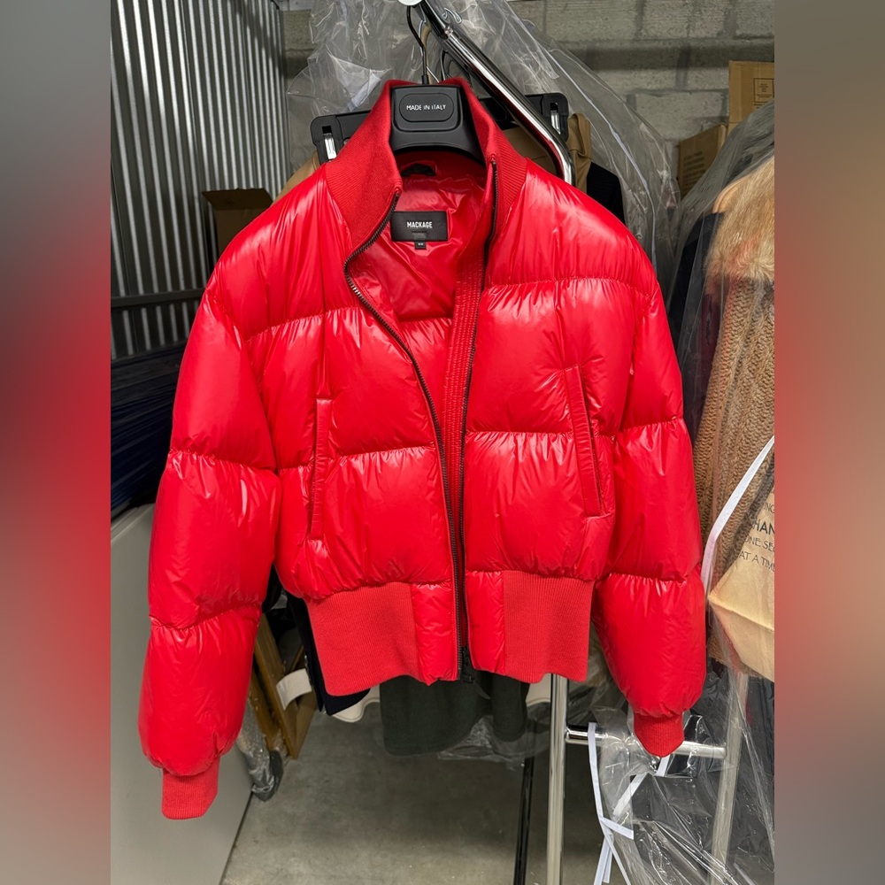 Mackage Red Down-Filled Cropped Jacket